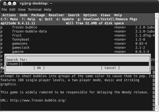 Performing a package search in aptitude