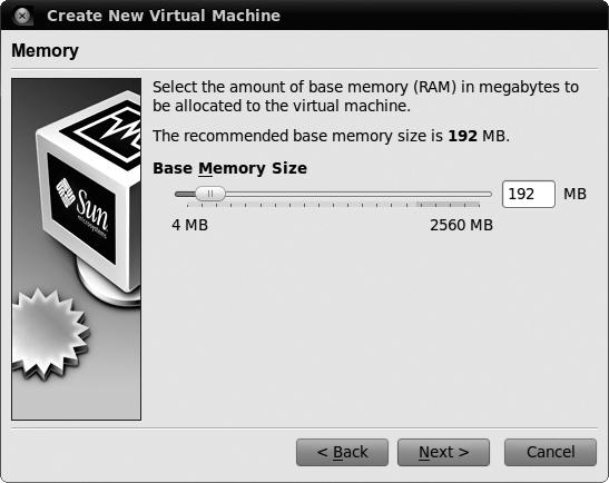 Choosing how much memory to allocate to the virtual machine