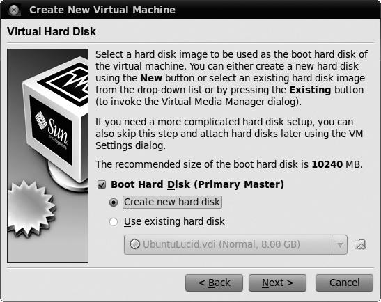 Creating a new virtual hard disk