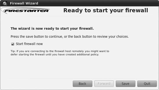 The last screen of the Firestarter setup wizard