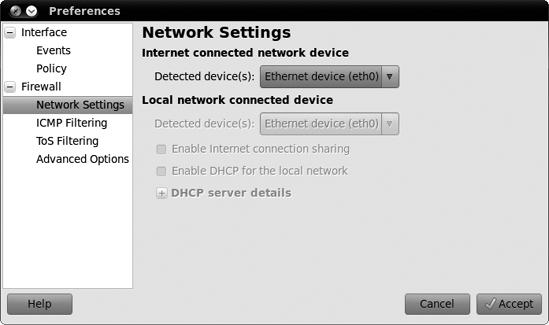 Selecting network devices in Firestarter