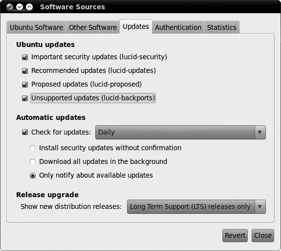 Using the Software Sources tool to enable proposed and unsupported updates