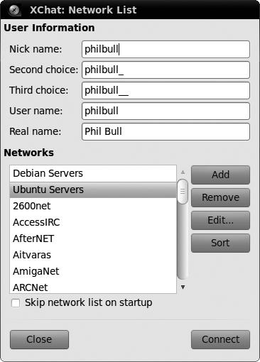 XChat's Network List window