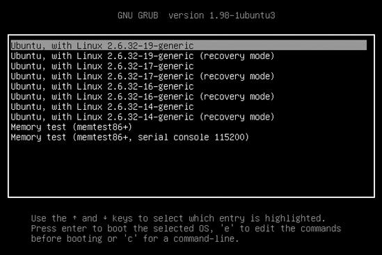 The GRUB boot menu