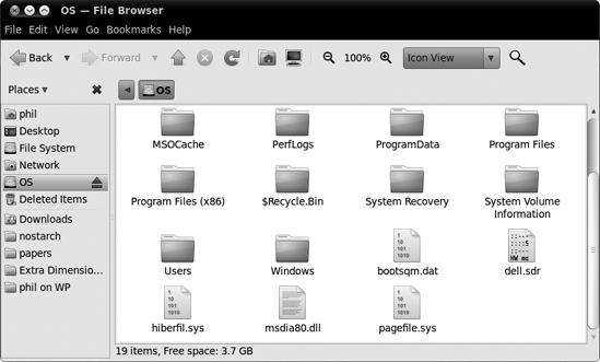 The top-level folder of a Windows partition, including the hiberfil.sys file