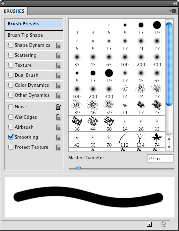 The brushes in the Brush Presets list are not just brush shapes; some also have advanced settings.