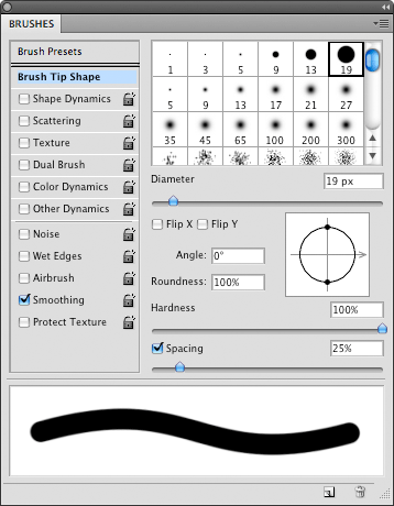 The Brush Tip Shape menu gives you control over the primary shape of the brush.