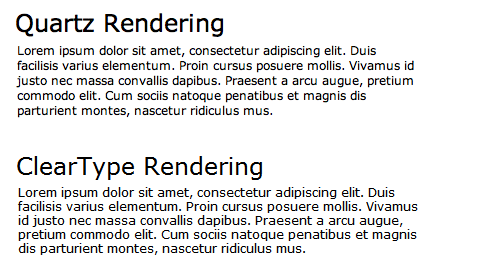 Quartz vs. Cleartype rendering