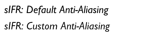 Subpixel rendering (bottom) produces more desireable results than standard rendering (top), but adopts color fringes