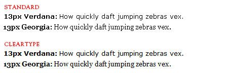 Standard vs. Cleartype in Safari 4