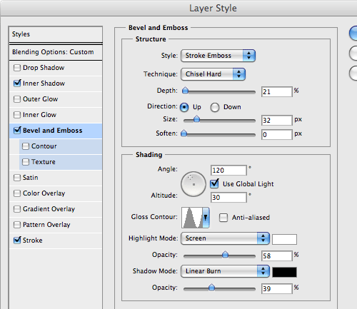 Adding a Stroke Emboss