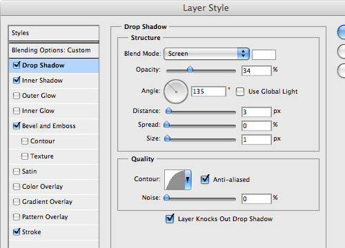 Adding a thin specular highlight using a Drop Shadow