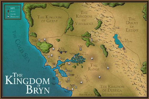 A color map of the Kingdom of Bryn and surrounding areas