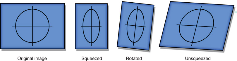 Figure 15.39 Distortions from rotating an anamorphically squeezed image