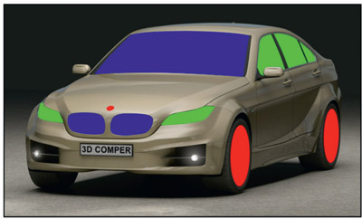 Figure 7.8 Matte passes in the red, green, and blue channels