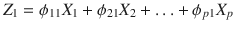 

$$\displaystyle{ Z_{1} =\phi _{11}X_{1} +\phi _{21}X_{2} + \ldots +\phi _{p1}X_{p} }$$

