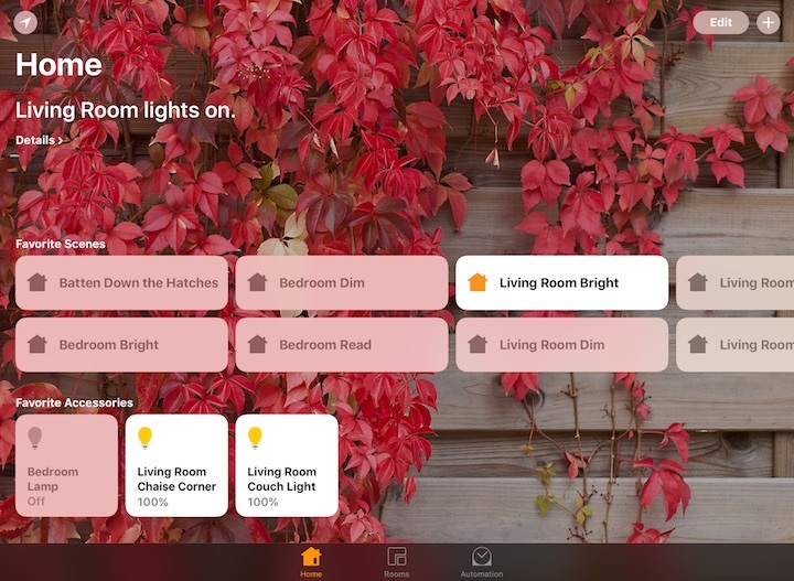 **Figure 74:** The Home app is a central hub for controlling all your HomeKit devices.