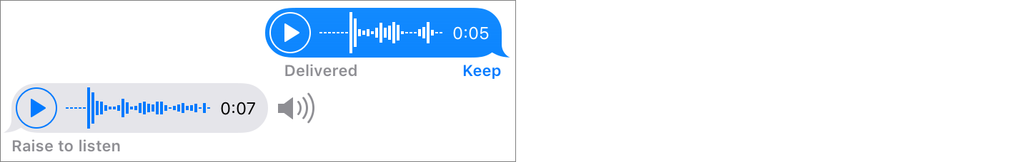 **Figure 65:** To listen to a voice message, tap the triangular Play button.