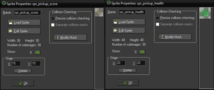 Initializing sprite resources for pickups