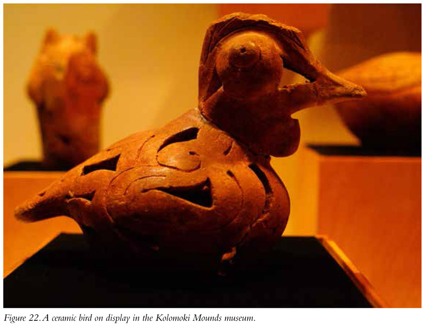 Figure 22. A ceramic bird on display in the Kolomoki Mounds museum.