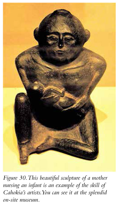 Figure 30. This beautiful sculpture of a mother nursing an infant is an example of the skill of Cahokia’s artists. You can see it at the splendid on-site museum.