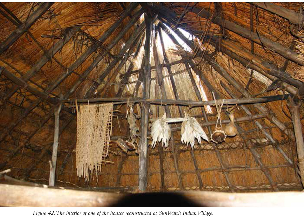 Figure 42. The interior of one of the houses reconstructed at SunWatch Indian Village.