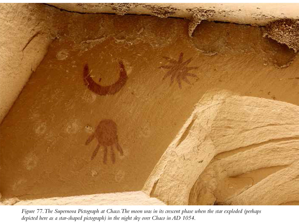 Figure 77. The Supernova Pictograph at Chaco. The moon was in its crescent phase when the star exploded (perhaps depicted here as a star-shaped pictograph) in the night sky over Chaco in AD 1054.