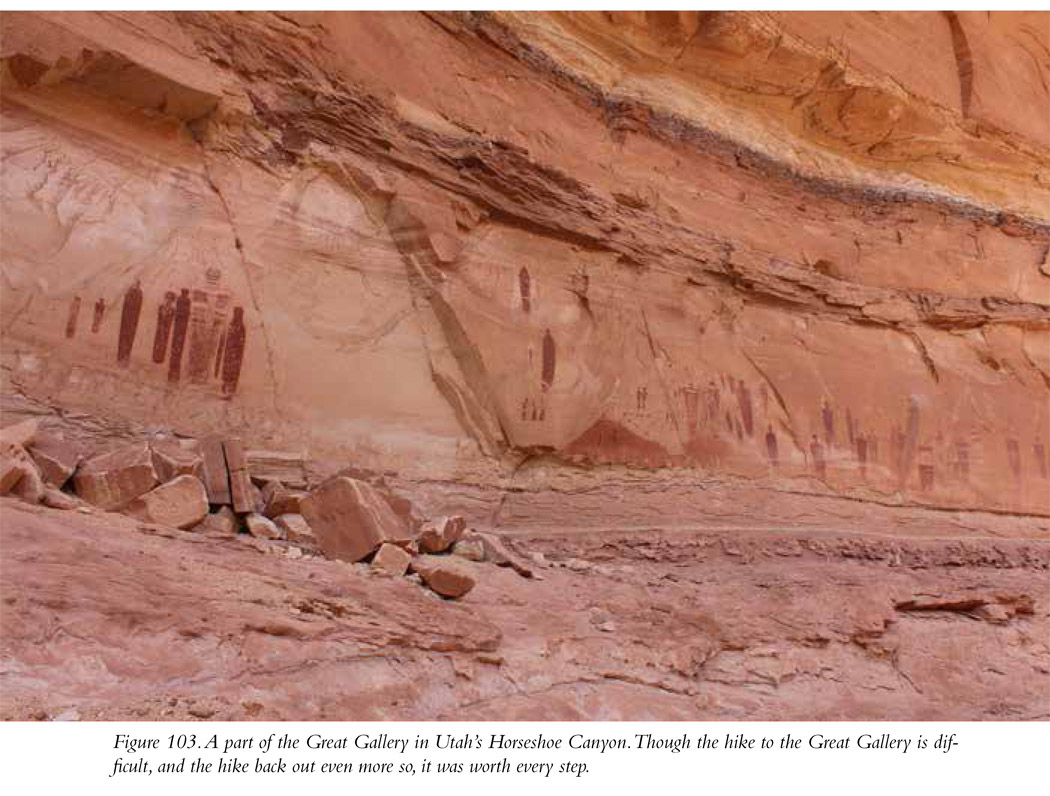 Figure 103. A part of the Great Gallery in Utah’s Horseshoe Canyon. Though the hike to the Great Gallery is difficult, and the hike back out even more so, it was worth every step.