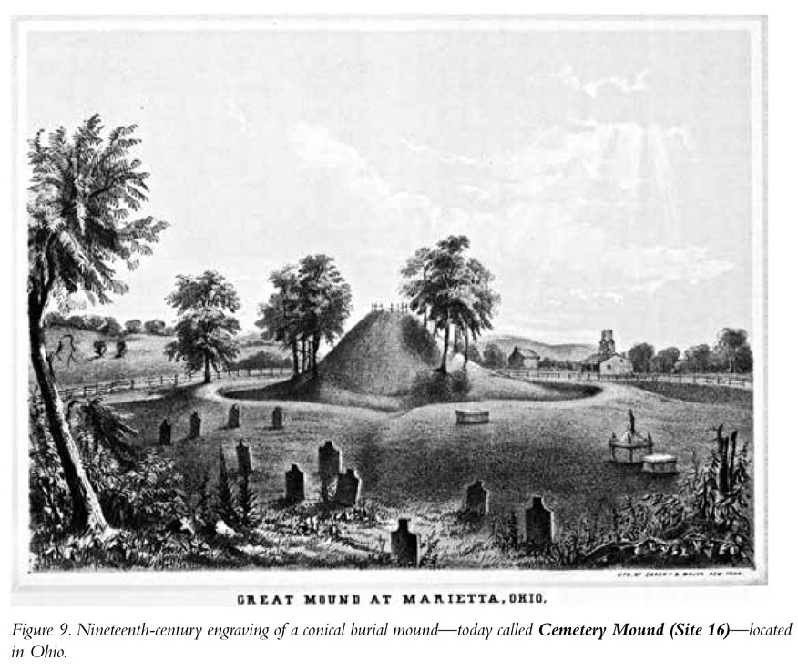 Figure 9. Nineteenth-century engraving of a conical burial mound—today called Cemetery Mound (Site 16)—located in Ohio.