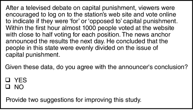 Chart shows sample thinking test item content and a question based on the content with YES or No option.