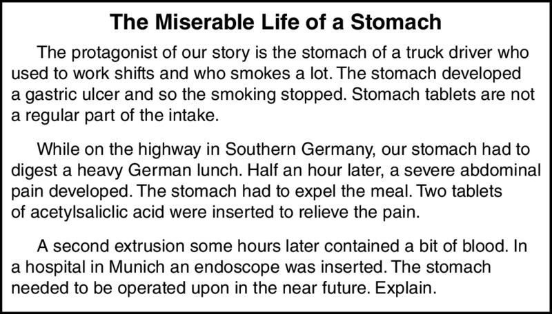 Chart shows a short content on Miserable life of a stomach.