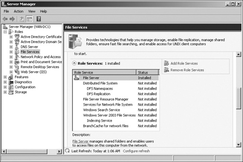 Role services provided by the File Services server role