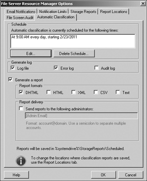 Configuring a classification schedule