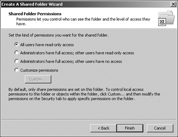 The Shared Folder Permissions page