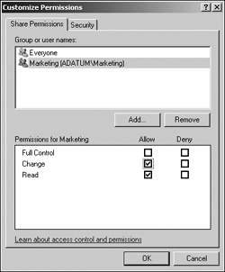 The Customize Permissions dialog box