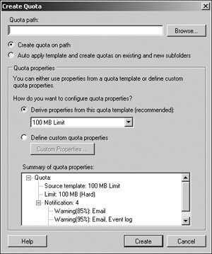 The Create Quota dialog box