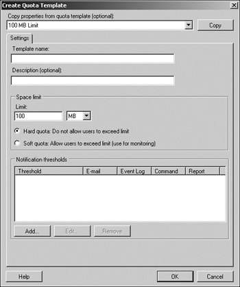 Creating a quota template