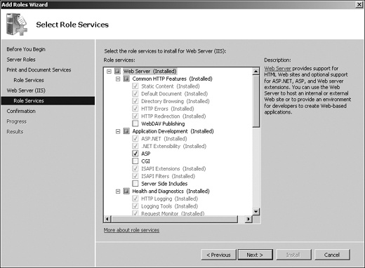 The Web Server role service, already installed