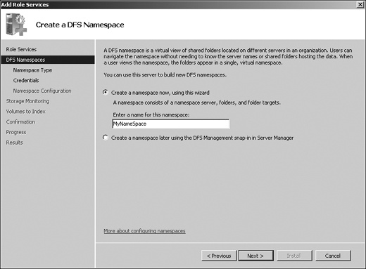 Specifying a DNS namespace