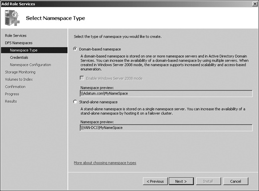 Specifying a DNS namespace type