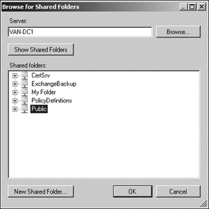 Selecting a shared folder