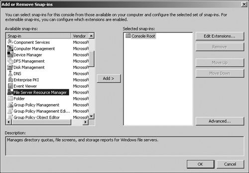 Adding the File Server Resource Manager snap-in