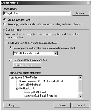 Selecting a shared folder on which to apply the quota