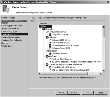 Choosing products that WSUS can update