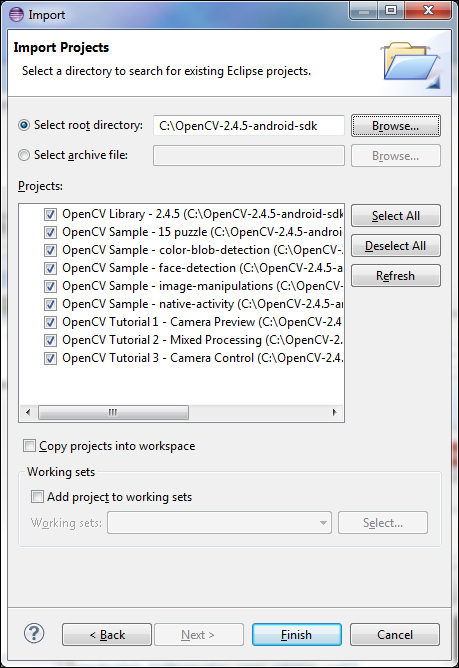 Building the OpenCV samples with Eclipse
