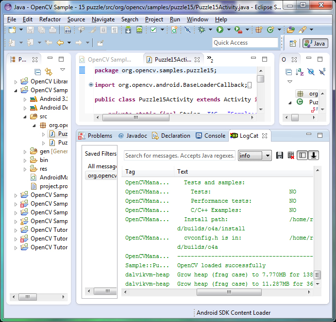 Building the OpenCV samples with Eclipse