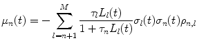 
$$\displaystyle{ \mu _{n}(t) = -\sum _{l=n+1}^{M} \frac{\tau _{l}L_{l}(t)} {1 +\tau _{n}L_{l}(t)}\sigma _{l}(t)\sigma _{n}(t)\rho _{n,l} }$$
