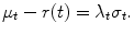 
$$\displaystyle{\mu _{t} - r(t) =\lambda _{t}\sigma _{t}.}$$
