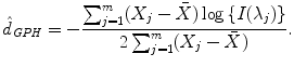 
$$\displaystyle{ \hat{d}_{\mathit{GPH}} = -\frac{\sum _{j=1}^{m}(X_{j} -\bar{ X})\log \left \{I(\lambda _{j})\right \}} {2\sum _{j=1}^{m}(X_{j} -\bar{ X})}. }$$
