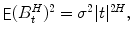 
$$\mathop{\mathsf{E}}(B_{t}^{H})^{2} =\sigma ^{2}\vert t\vert ^{2H},$$
